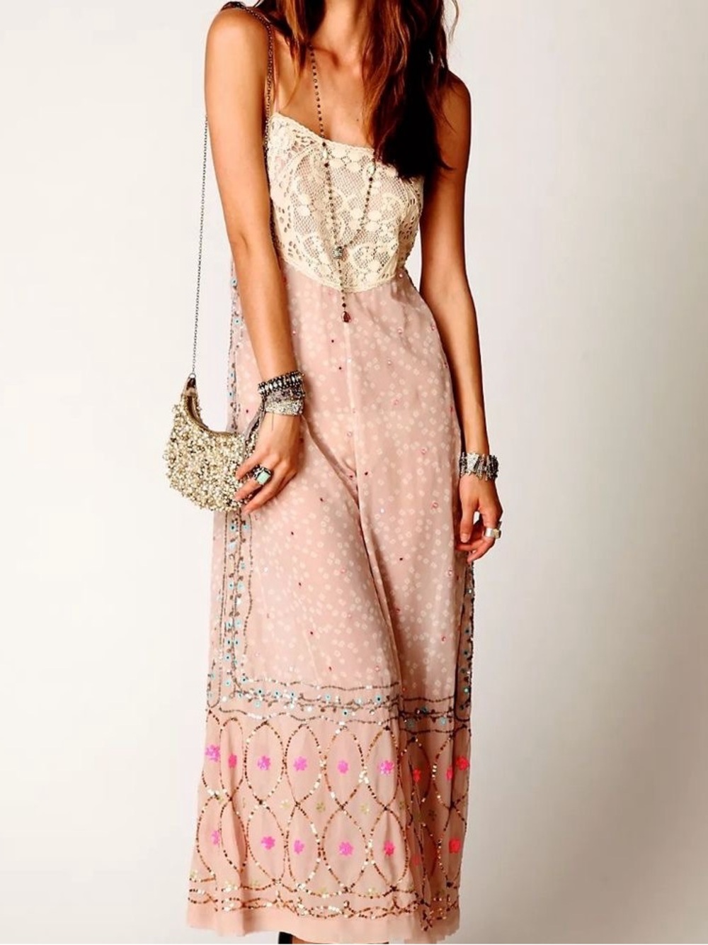RARE: Free People New Romantics embellished mirrored Embroidered jumpsuit sz xs